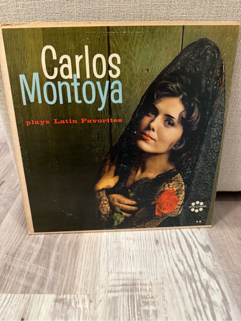 A vintage 1968 vinyl record album entitled Carlos Montoya Plays Latin Favorites
